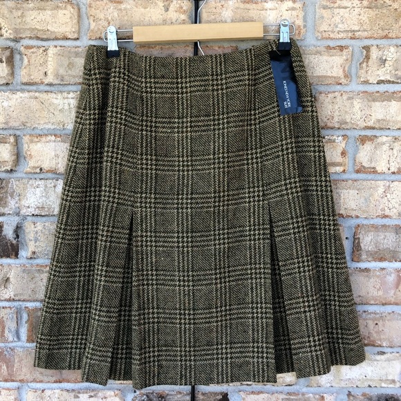 Jones New York 2PC Tan Green Tweed Plaid 3 Buttons Jacket Pleated Detail Skirt 6 - Picture 10 of 16